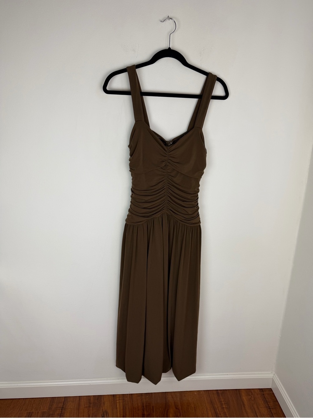 NWT J. Crew Drop Waist Brown Ruched Midi Dress Size M - Picture 3 of 8
